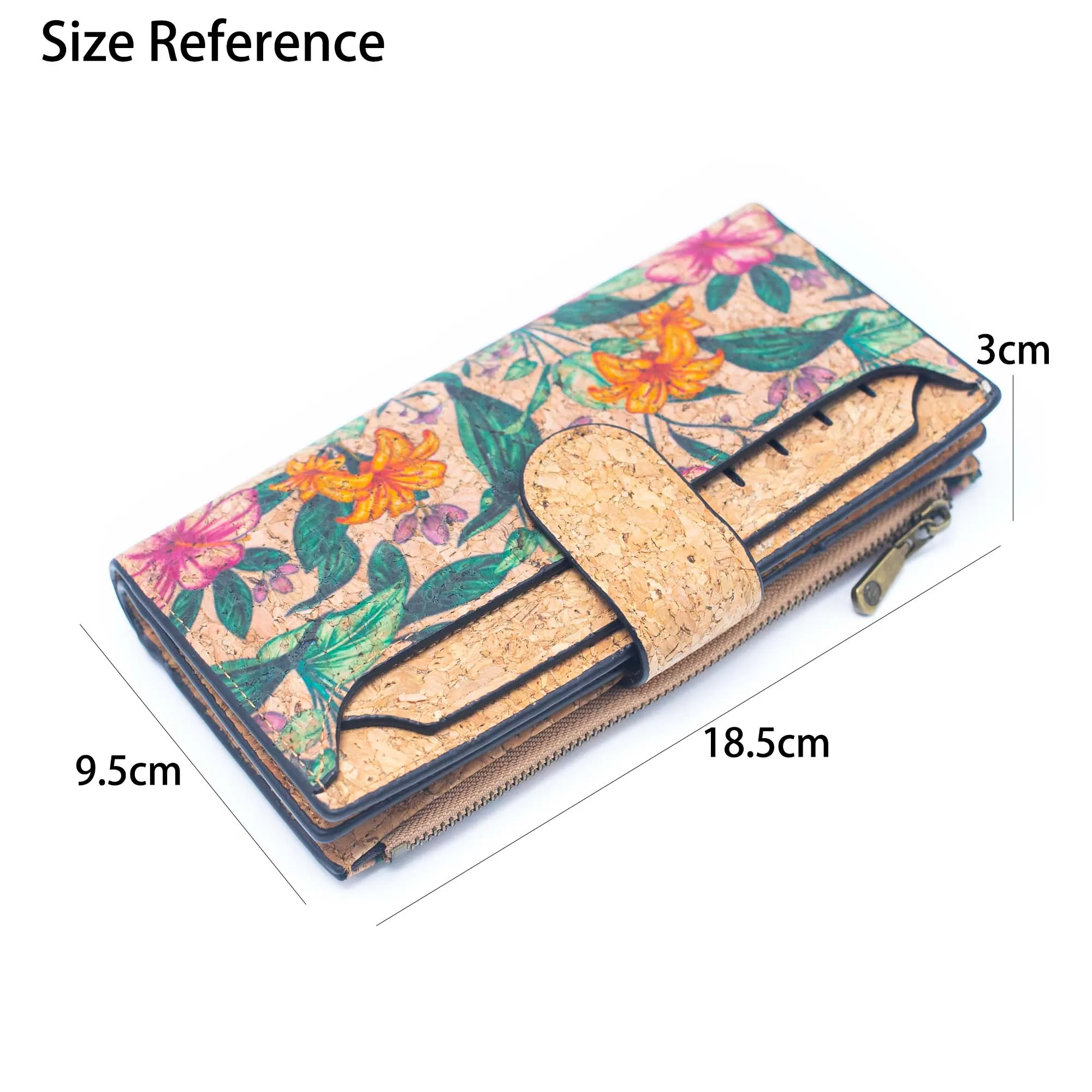 6 Natural Cork card long Wallets with Floral Print and Mosaic Patterns (6 Units Pack) HY-016-MIX-6