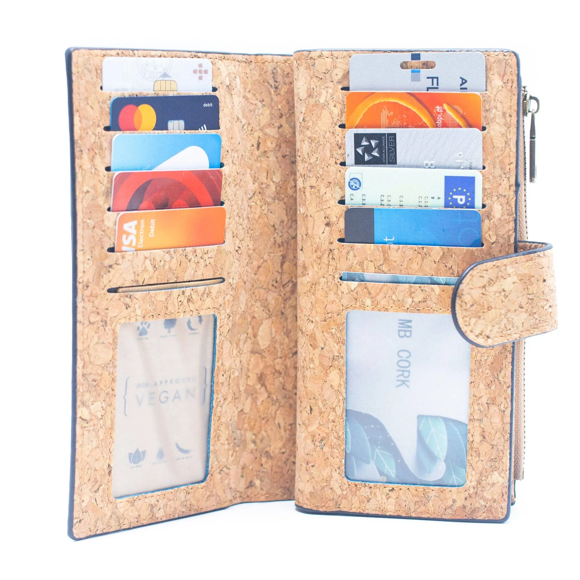 6 Natural Cork card long Wallets with Floral Print and Mosaic Patterns (6 Units Pack) HY-016-MIX-6