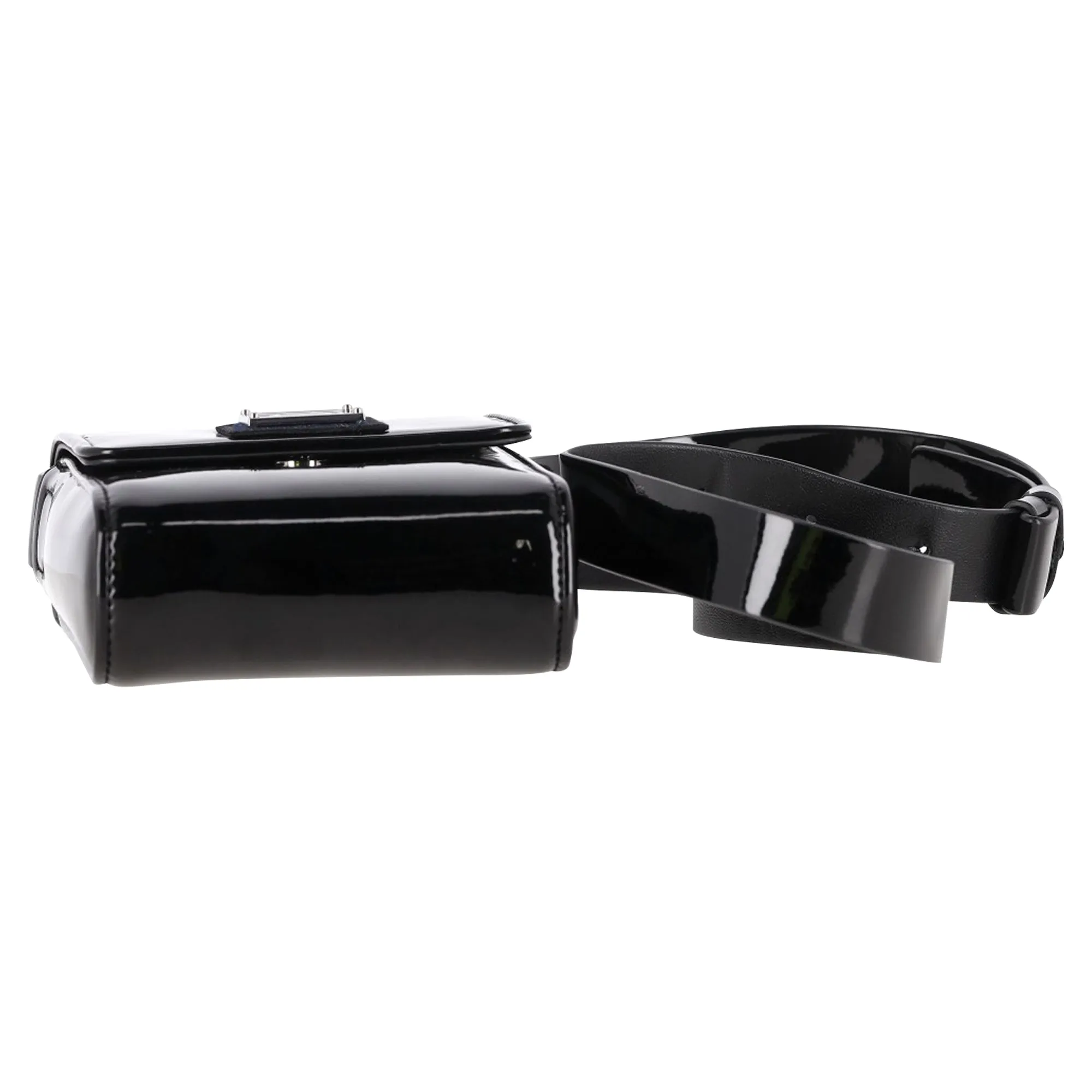 Acne Studios Akki Face Flap Crossbody Bag in Black Patent Leather