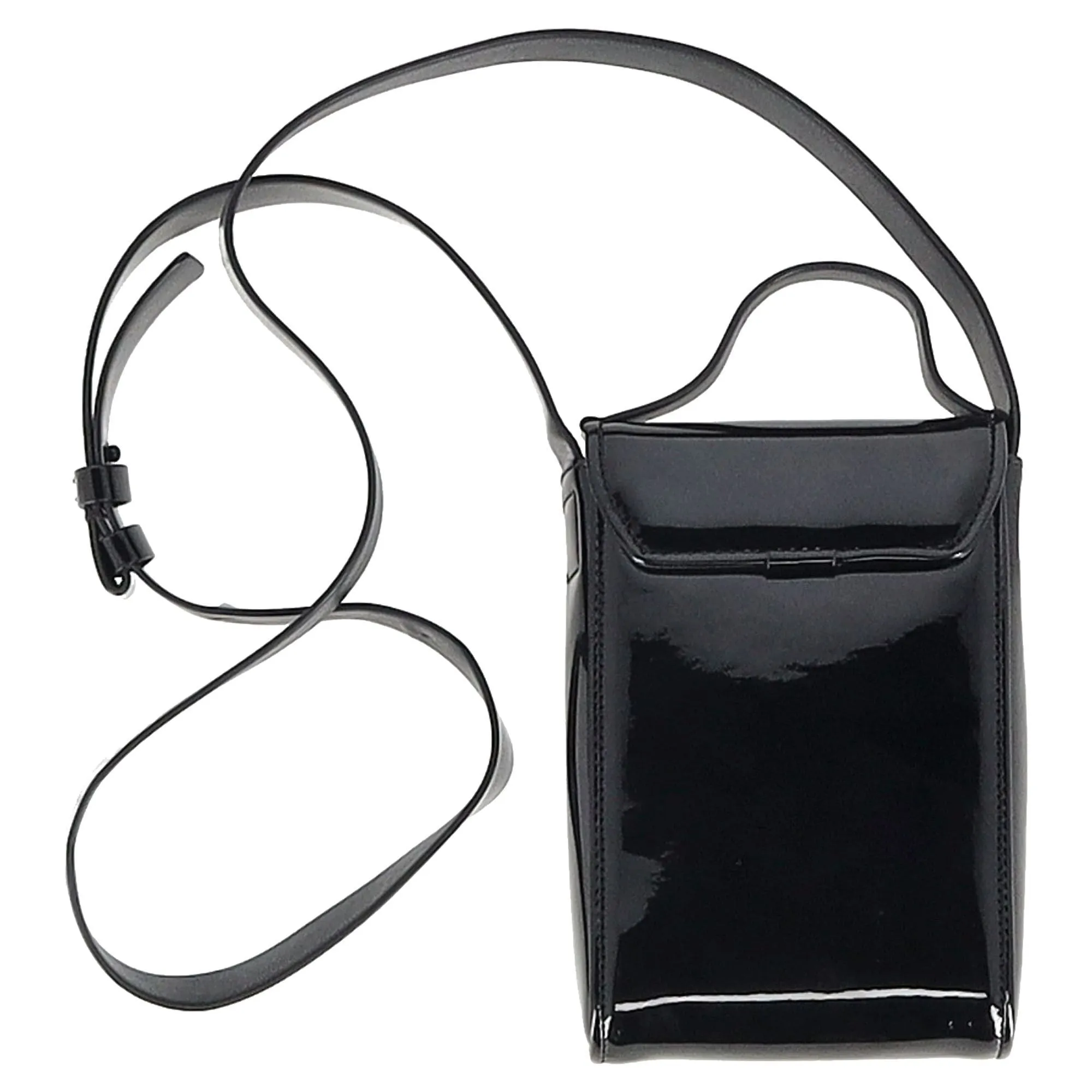 Acne Studios Akki Face Flap Crossbody Bag in Black Patent Leather
