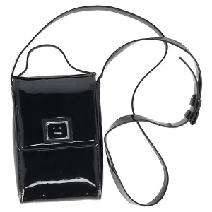 Acne Studios Akki Face Flap Crossbody Bag in Black Patent Leather