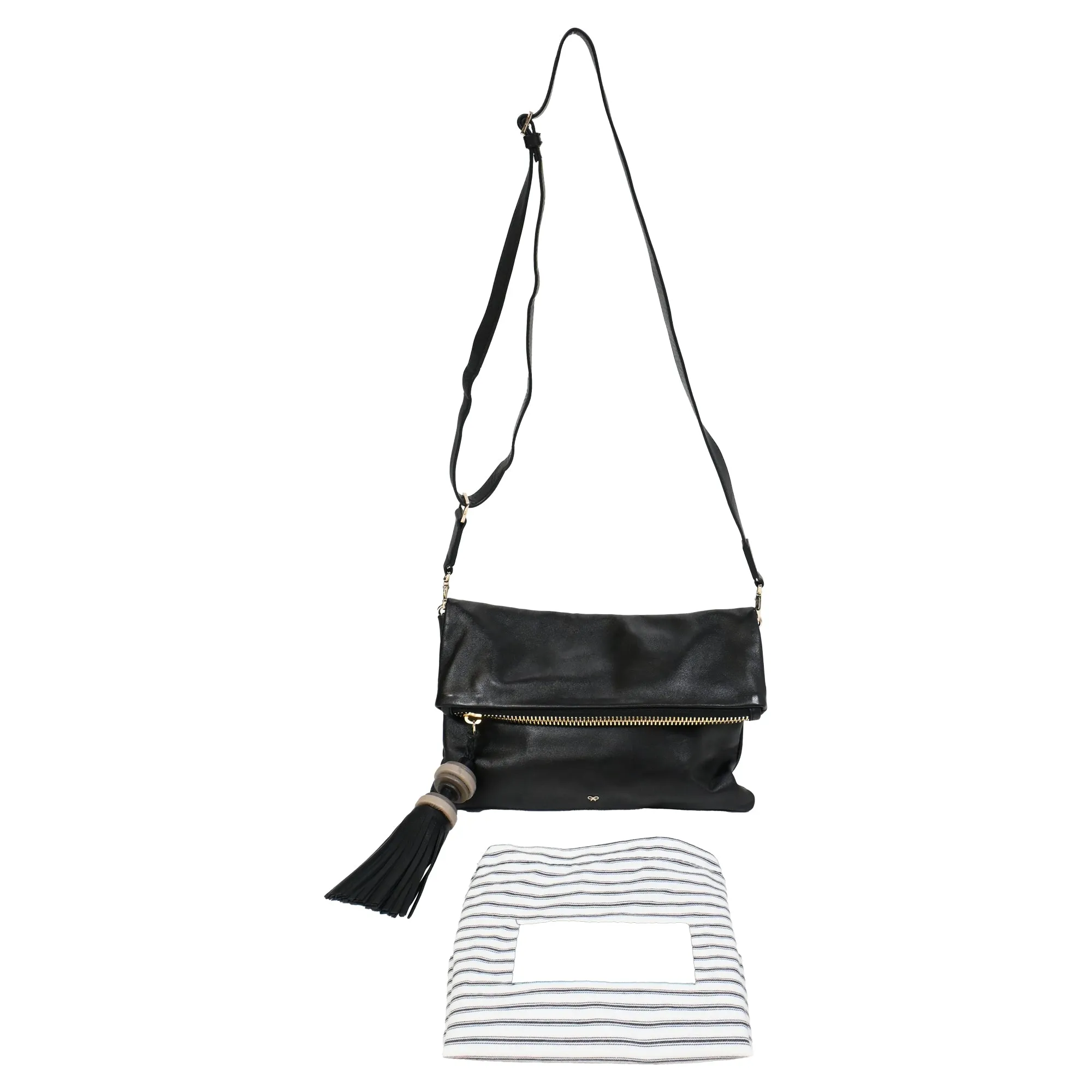 Anya Hindmarch Foldover Tassel Crossbody Bag in Black Leather