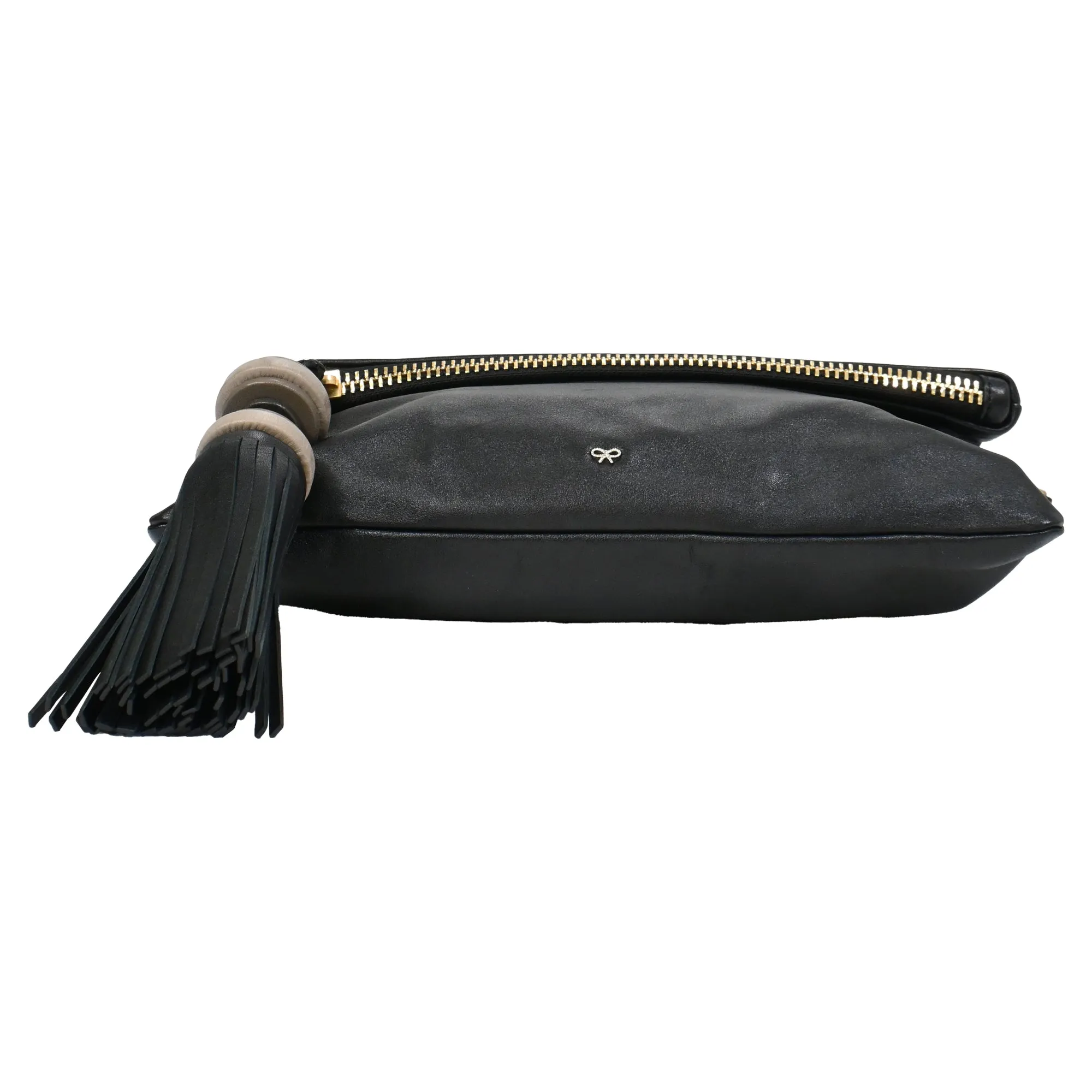 Anya Hindmarch Foldover Tassel Crossbody Bag in Black Leather