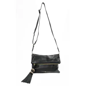 Anya Hindmarch Foldover Tassel Crossbody Bag in Black Leather