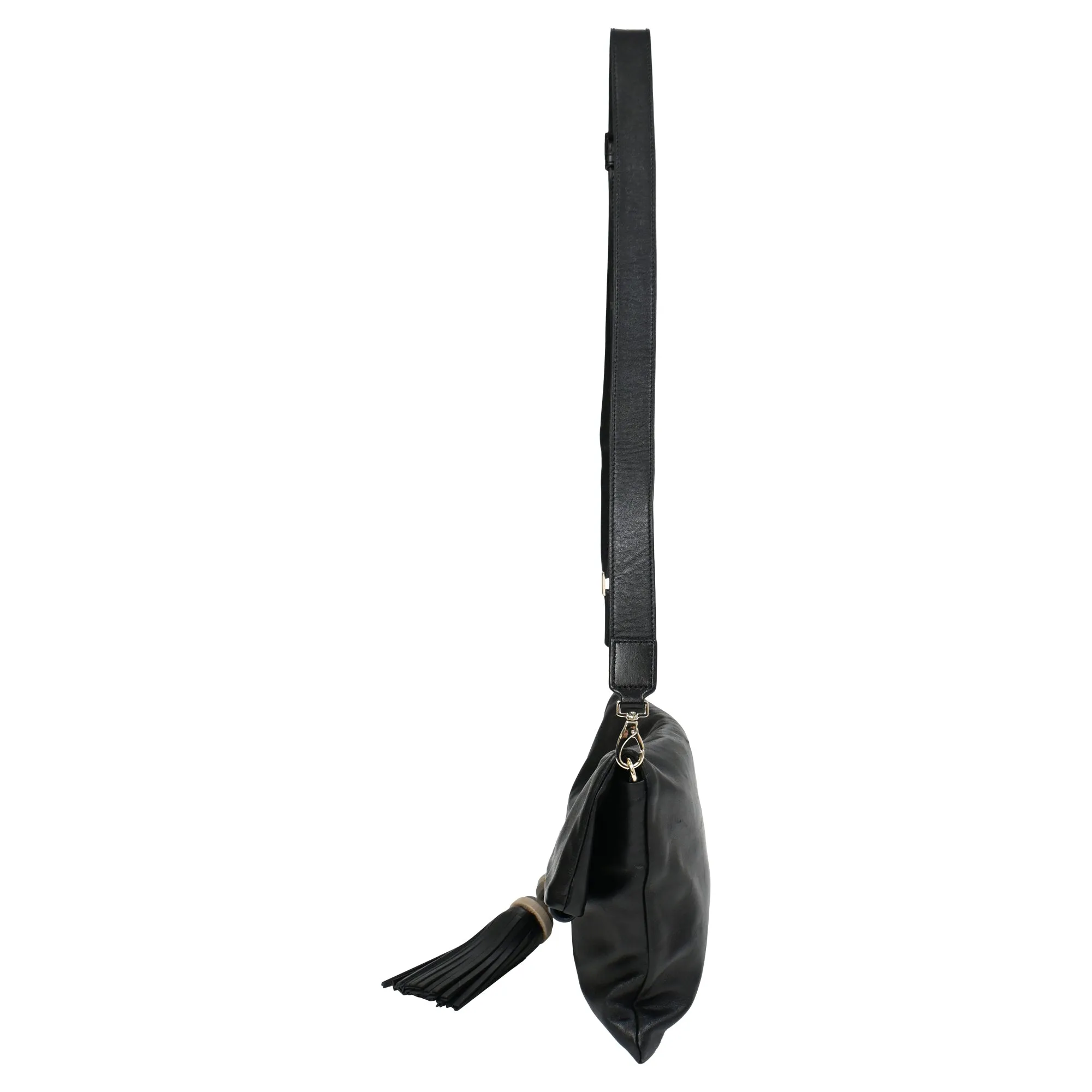 Anya Hindmarch Foldover Tassel Crossbody Bag in Black Leather
