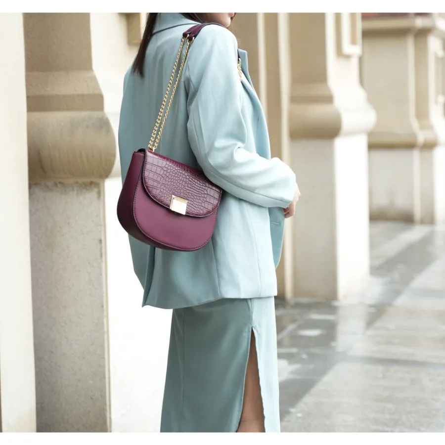 Brooklyn Crocodile Embossed Vegan Leather Womens Shoulder Bag
