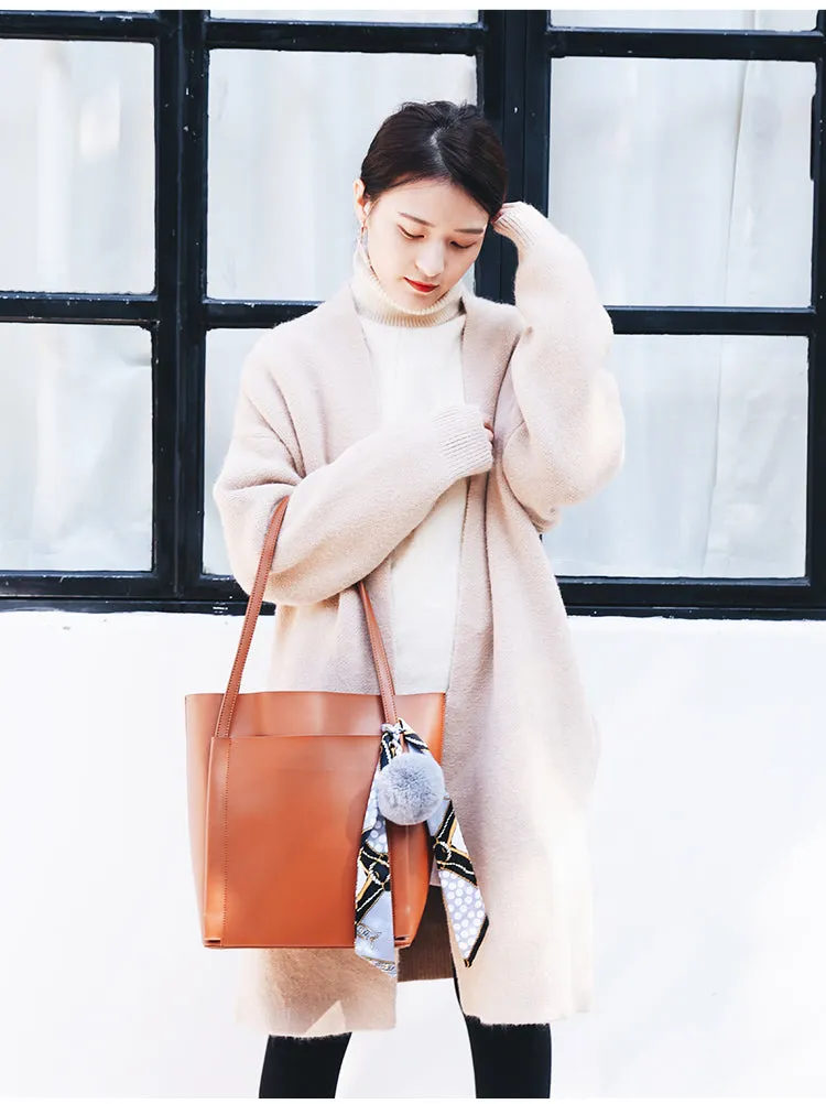Brown Black Leather Womens Stylish Tote Bag Shoulder Bag For Women