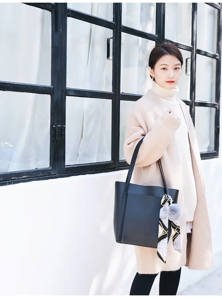 Brown Black Leather Womens Stylish Tote Bag Shoulder Bag For Women