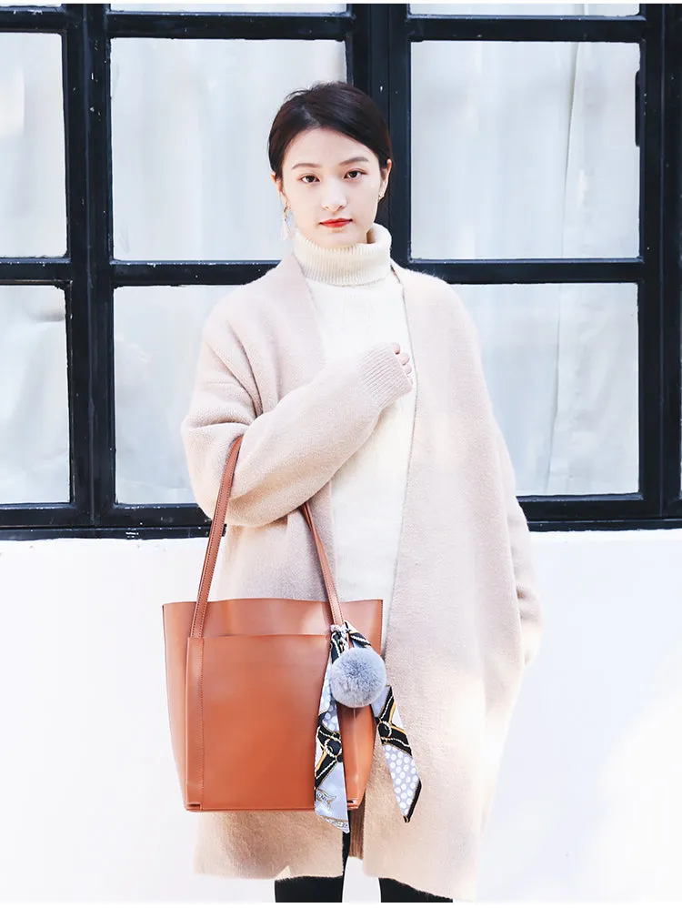 Brown Black Leather Womens Stylish Tote Bag Shoulder Bag For Women