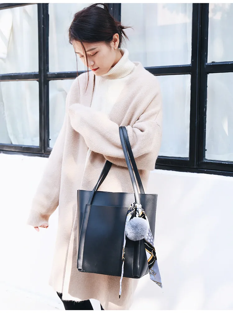 Brown Black Leather Womens Stylish Tote Bag Shoulder Bag For Women