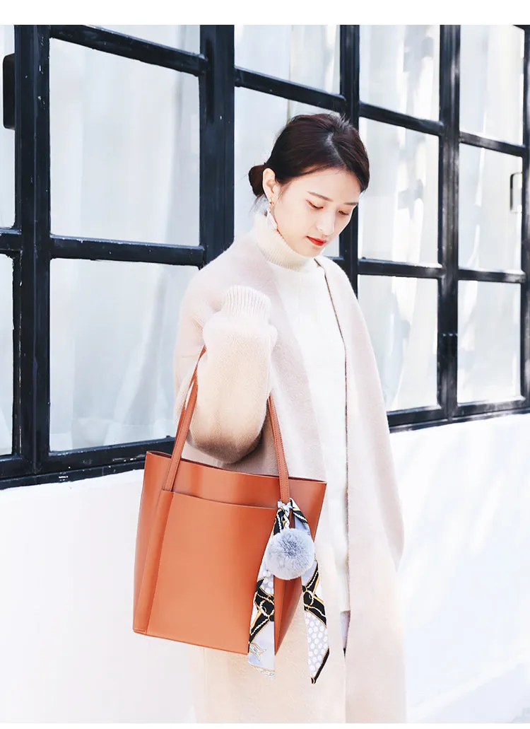 Brown Black Leather Womens Stylish Tote Bag Shoulder Bag For Women