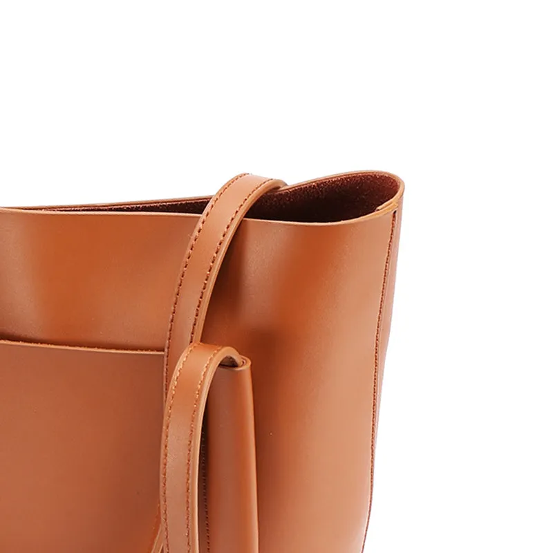 Brown Black Leather Womens Stylish Tote Bag Shoulder Bag For Women