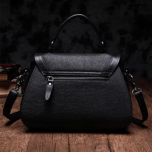 Brown Geometric Vintage Womens Handbag Leather Black Shoulder Handbag Purse