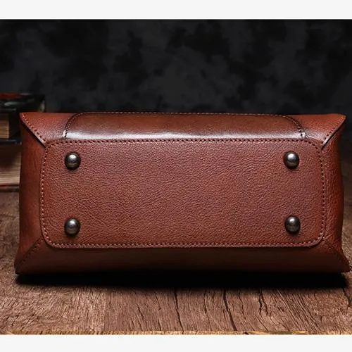 Brown Geometric Vintage Womens Handbag Leather Black Shoulder Handbag Purse