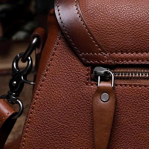 Brown Geometric Vintage Womens Handbag Leather Black Shoulder Handbag Purse