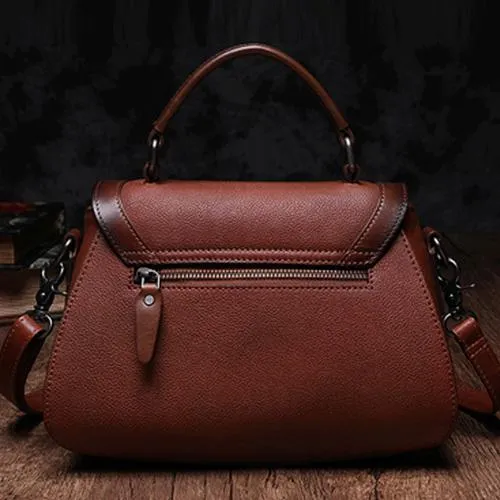 Brown Geometric Vintage Womens Handbag Leather Black Shoulder Handbag Purse