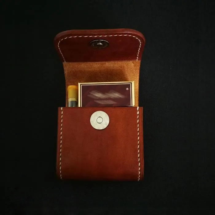 Brown Leather Mens Cigarette Case Cigarette Holder Belt Pouch with Belt Loop for Men
