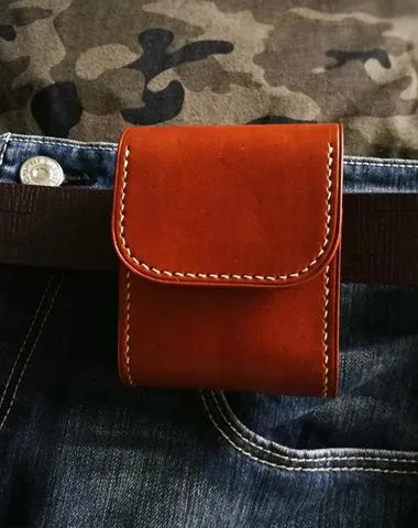 Brown Leather Mens Cigarette Case Cigarette Holder Belt Pouch with Belt Loop for Men