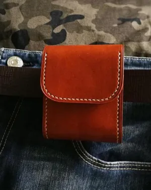 Brown Leather Mens Cigarette Case Cigarette Holder Belt Pouch with Belt Loop for Men