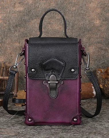 Brown Leather Womens Small Box Shoulder Bag Cube Small Handmade Handbag Purse for Ladies
