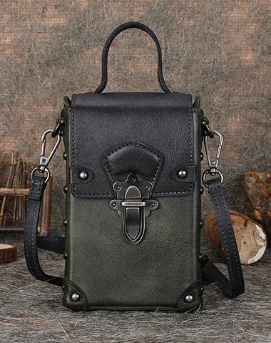 Brown Leather Womens Small Box Shoulder Bag Cube Small Handmade Handbag Purse for Ladies