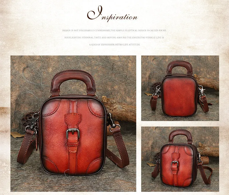 Brown Leather Womens Small Vertical Shoulder Bag Small Handmade Crossbody Handbag Purse for Ladies