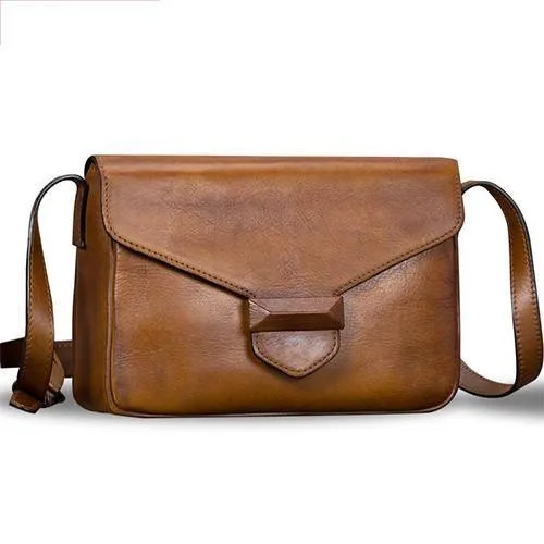 Brown Vintage Ladies Leather Small Satchel Shoulder Bag Purse Green Side Bag for Women