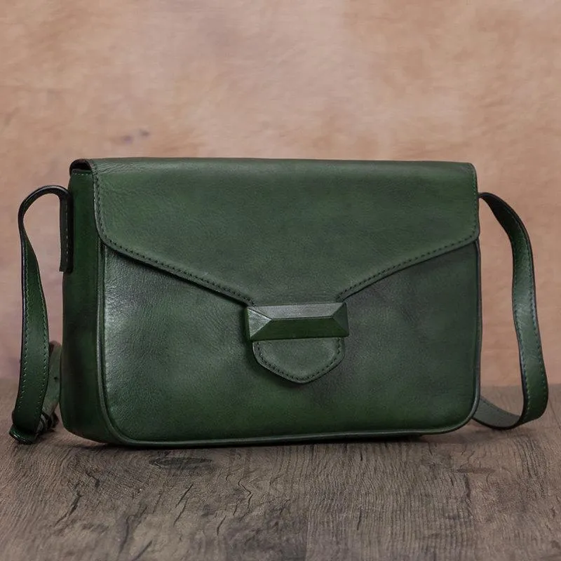 Brown Vintage Ladies Leather Small Satchel Shoulder Bag Purse Green Side Bag for Women