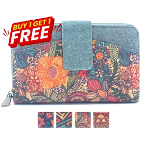BUY 1 GET 1 FREE: All cork women card wallet Colors cork Mini-Flap Printed Wallet ?CBAG-2222