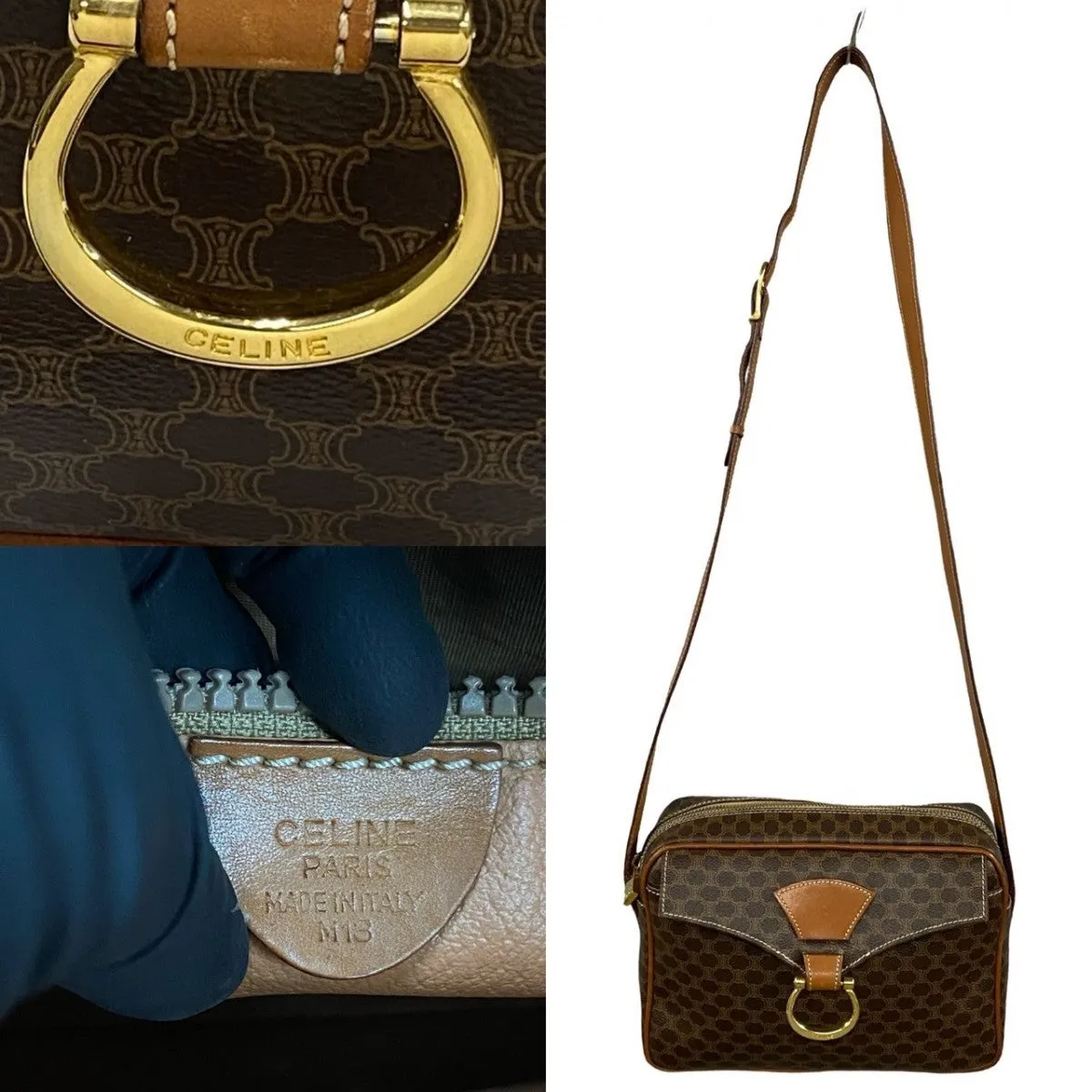 CELINE Shoulder Bag Leather, PVC Brown Macadam Blason Triomphe Pattern Women Used