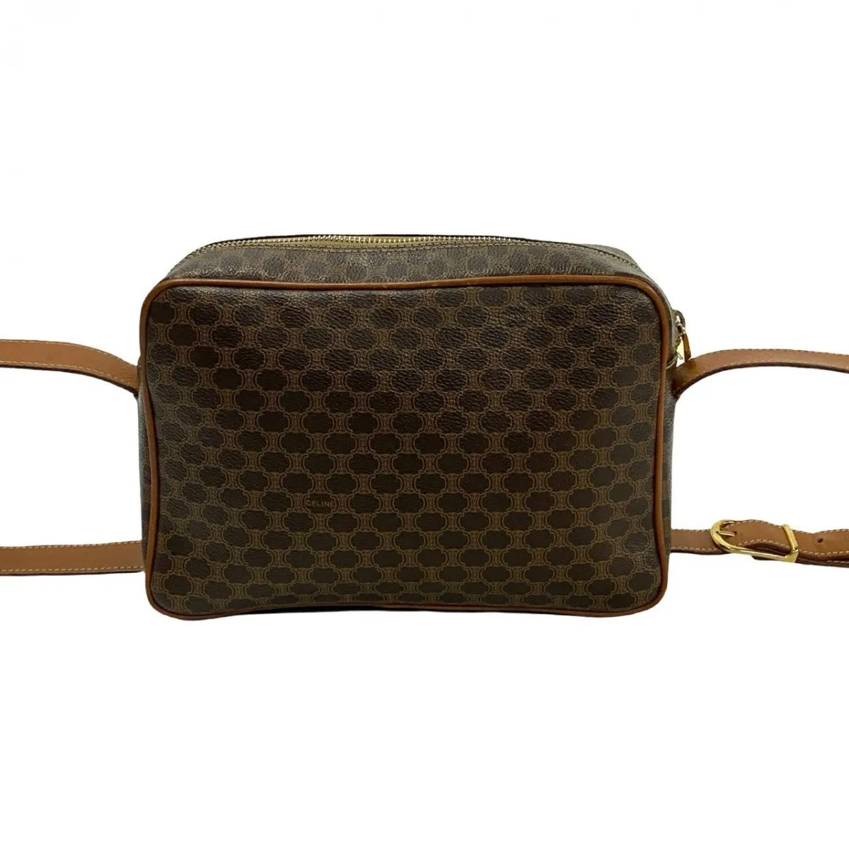 CELINE Shoulder Bag Leather, PVC Brown Macadam Blason Triomphe Pattern Women Used