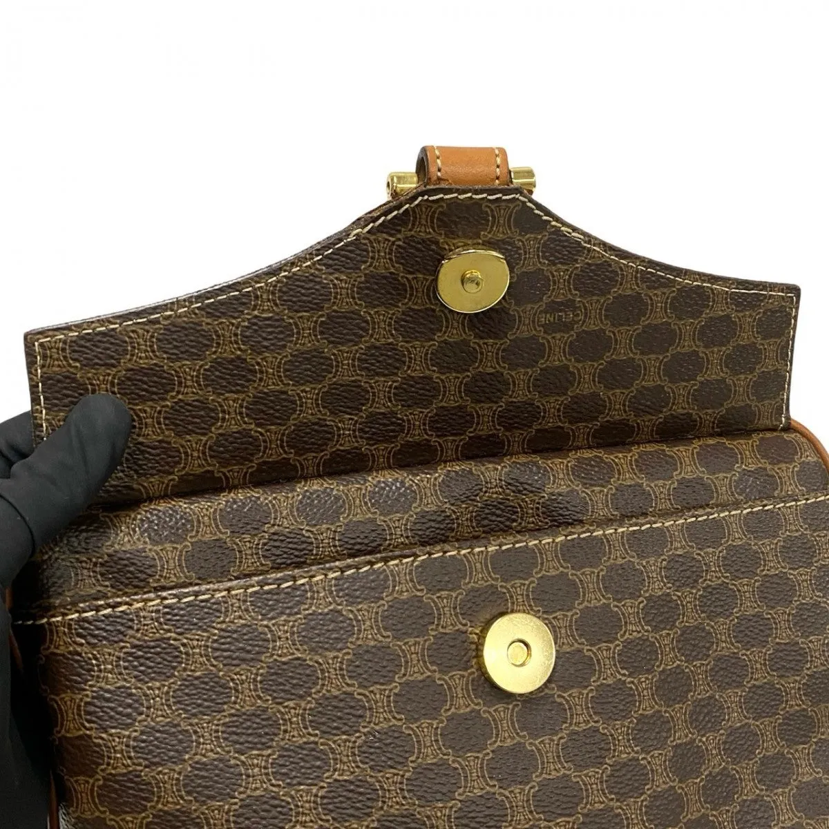 CELINE Shoulder Bag Leather, PVC Brown Macadam Blason Triomphe Pattern Women Used