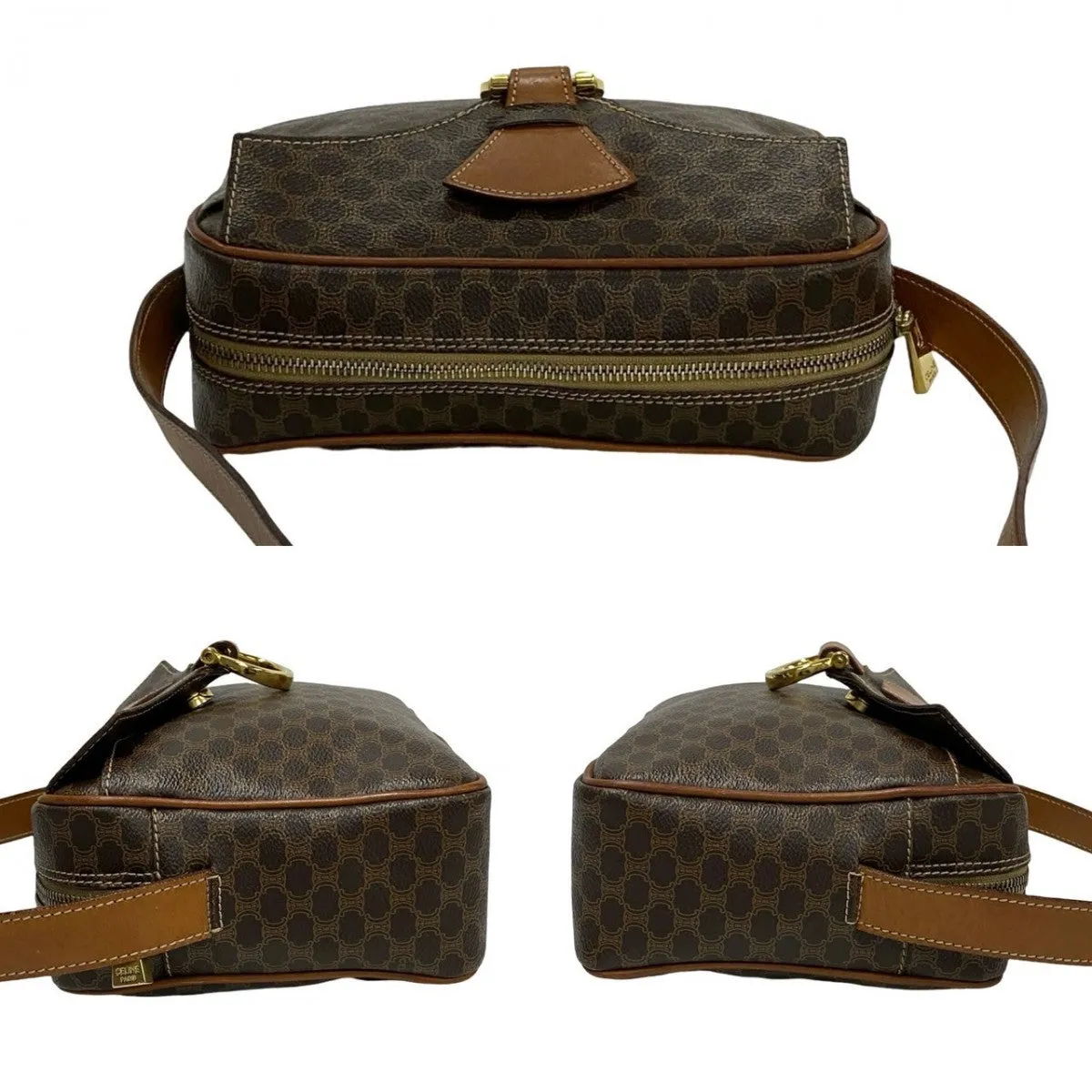 CELINE Shoulder Bag Leather, PVC Brown Macadam Blason Triomphe Pattern Women Used