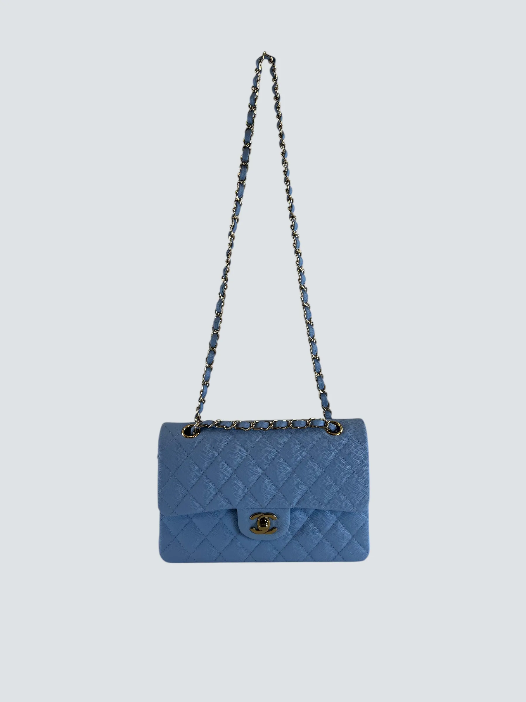 Chanel Baby Blue Caviar Leather Small Double Flap