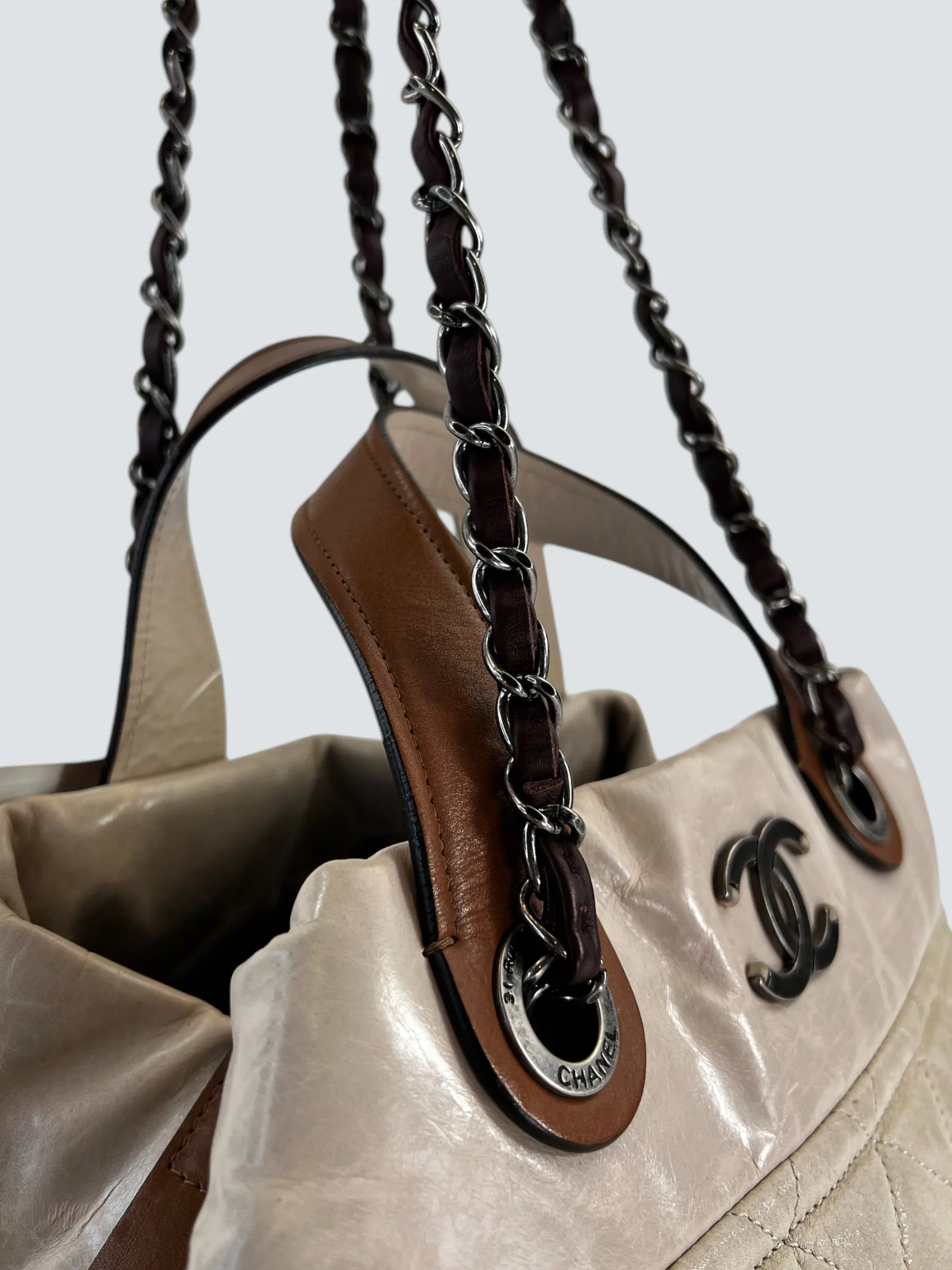 Chanel Beige Quilted Leather In The Mix Tote