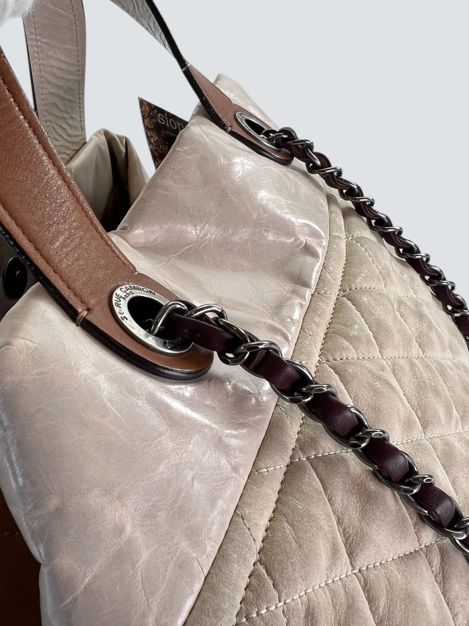 Chanel Beige Quilted Leather In The Mix Tote
