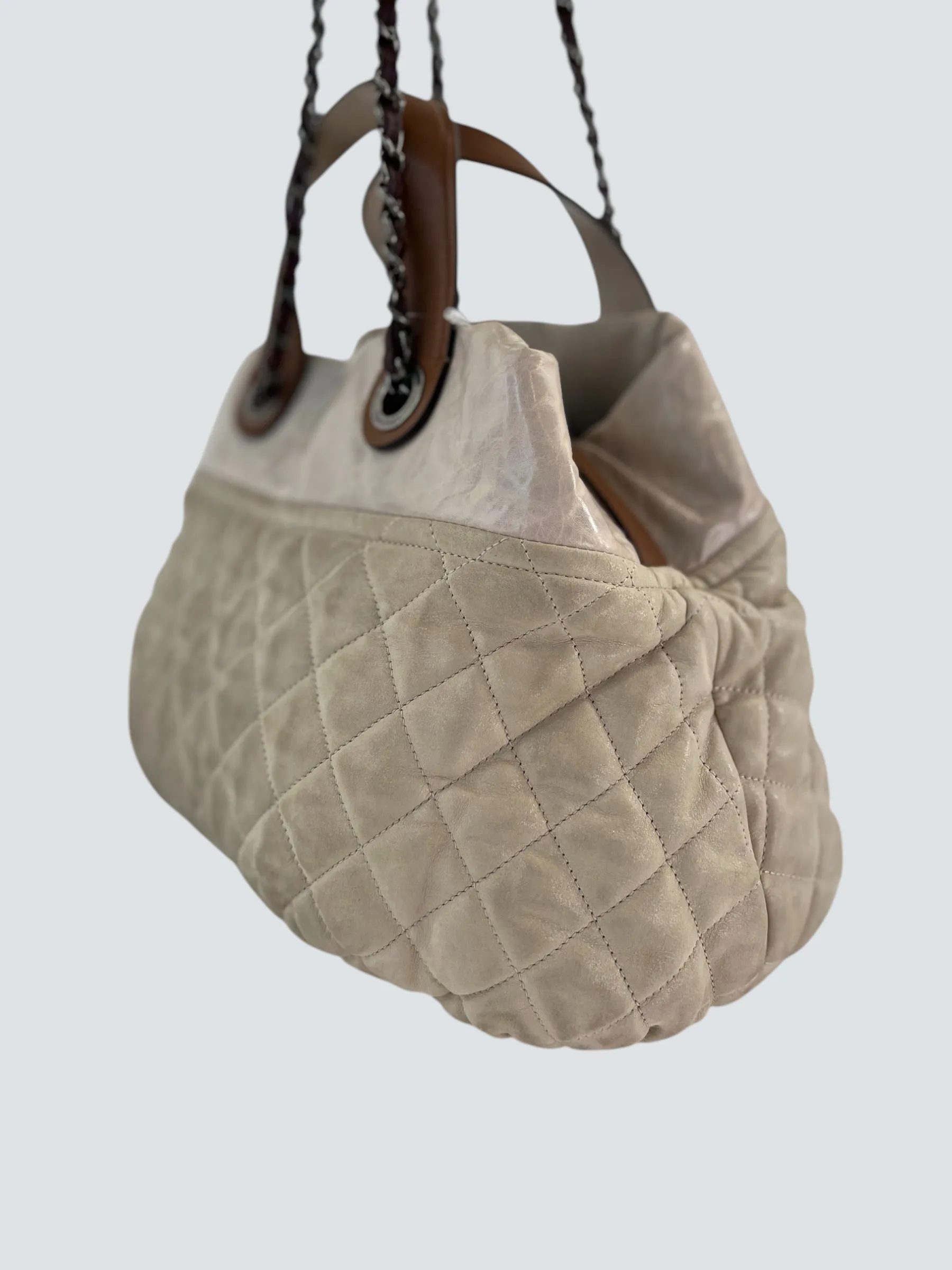 Chanel Beige Quilted Leather In The Mix Tote