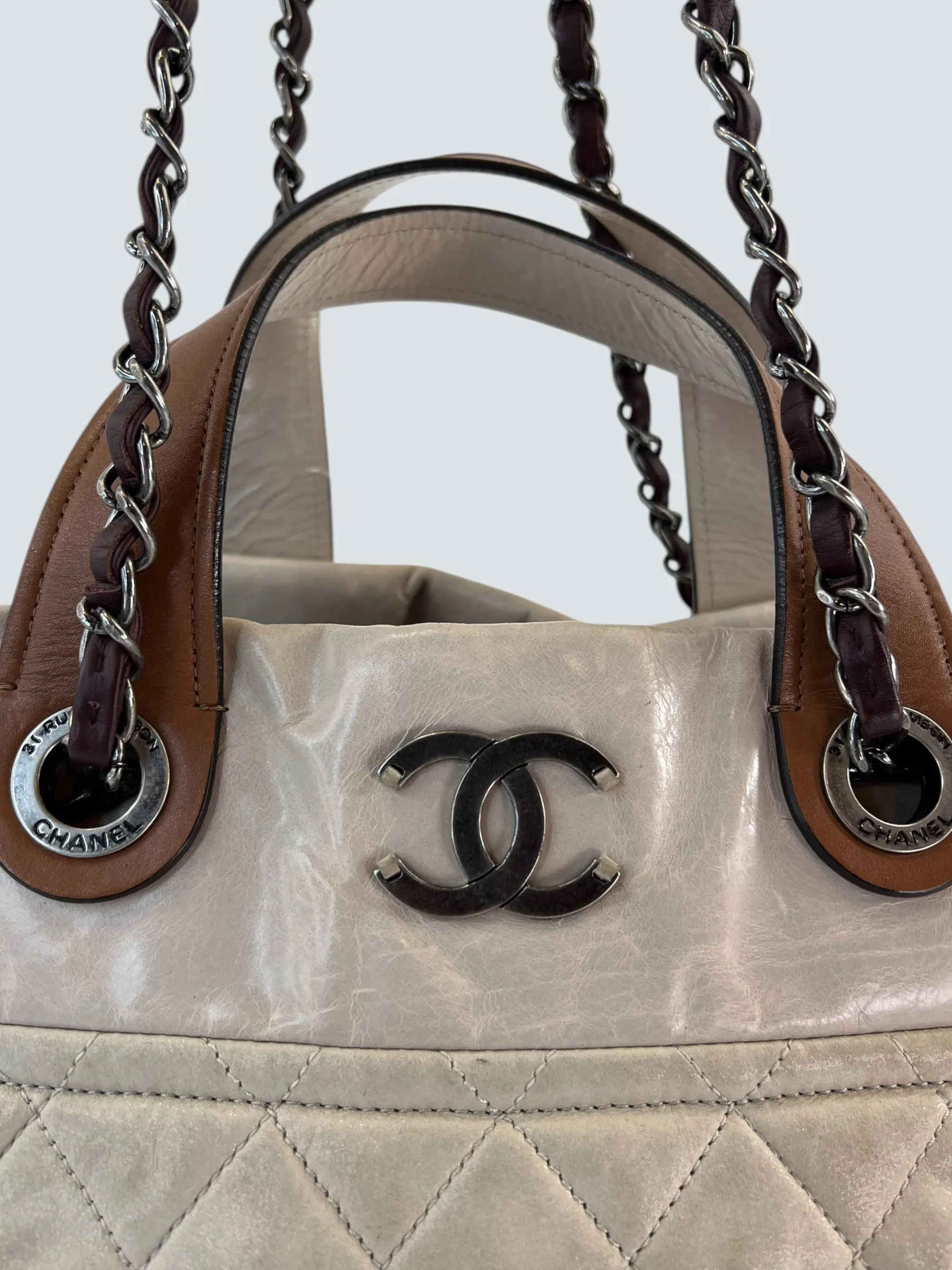 Chanel Beige Quilted Leather In The Mix Tote