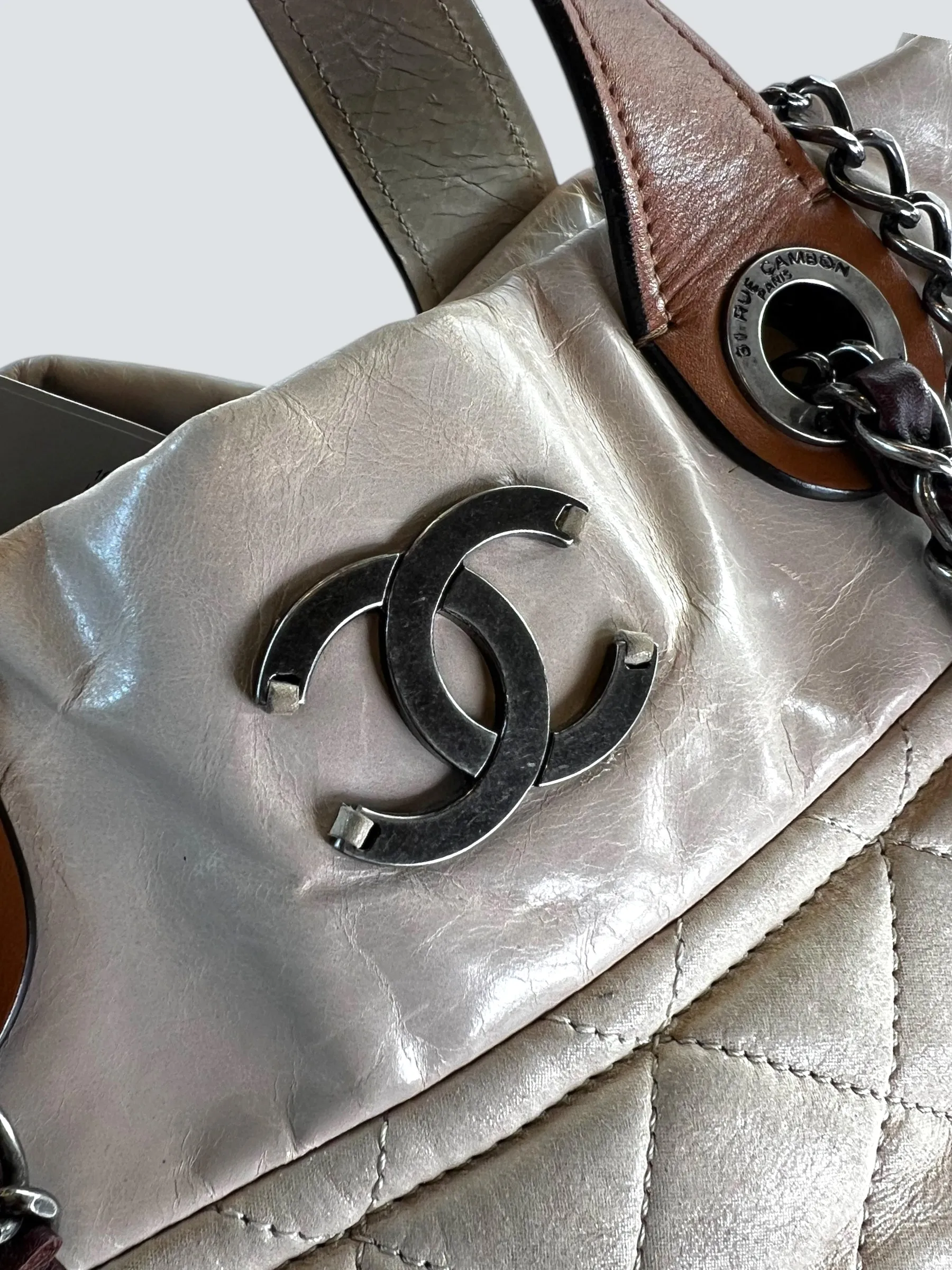 Chanel Beige Quilted Leather In The Mix Tote