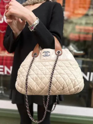 Chanel Beige Quilted Leather In The Mix Tote