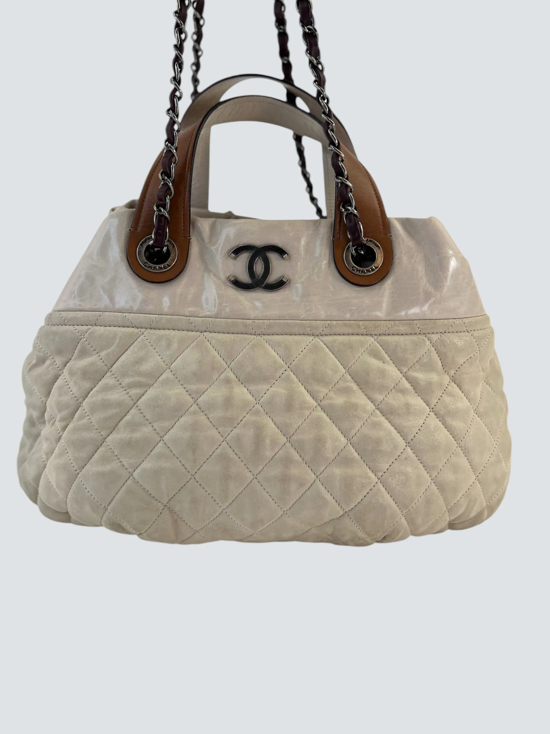 Chanel Beige Quilted Leather In The Mix Tote