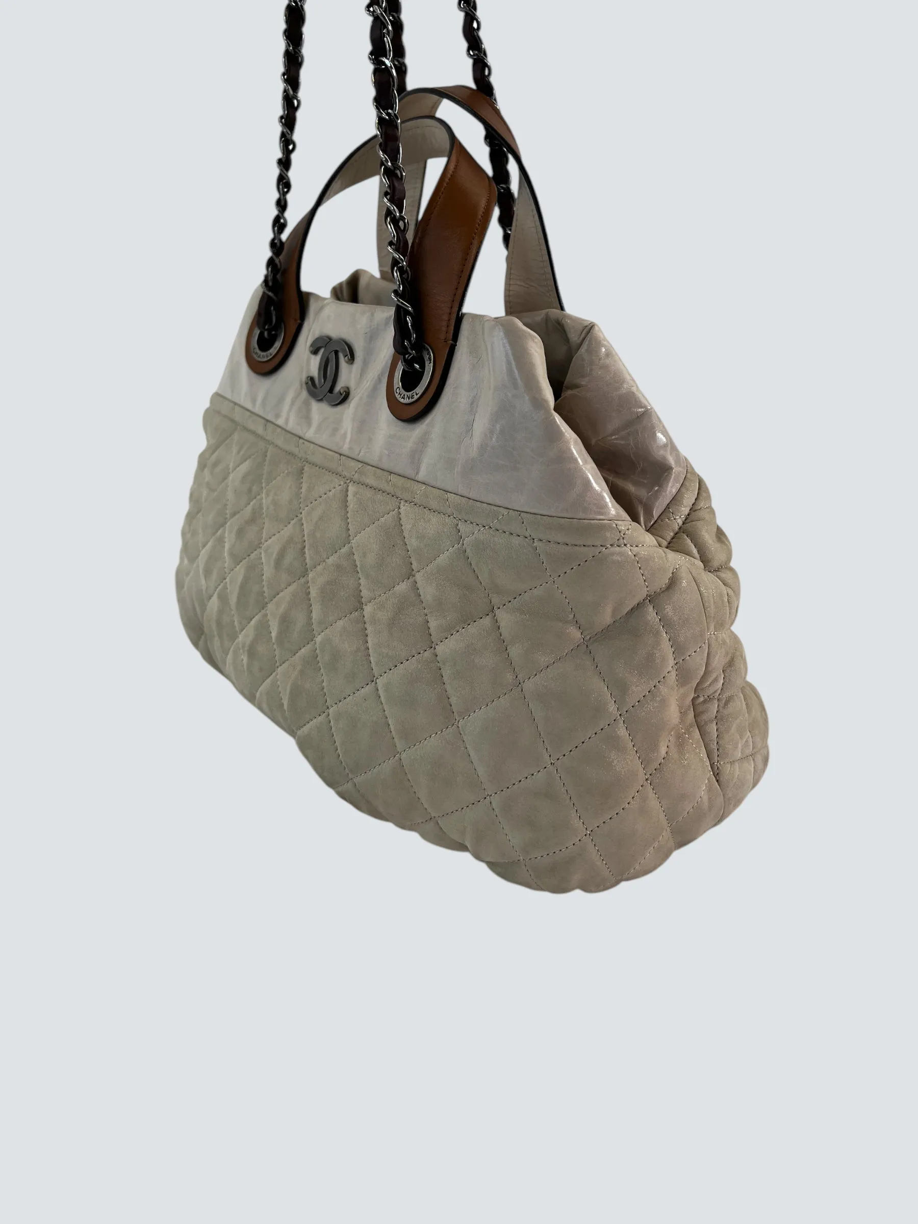 Chanel Beige Quilted Leather In The Mix Tote