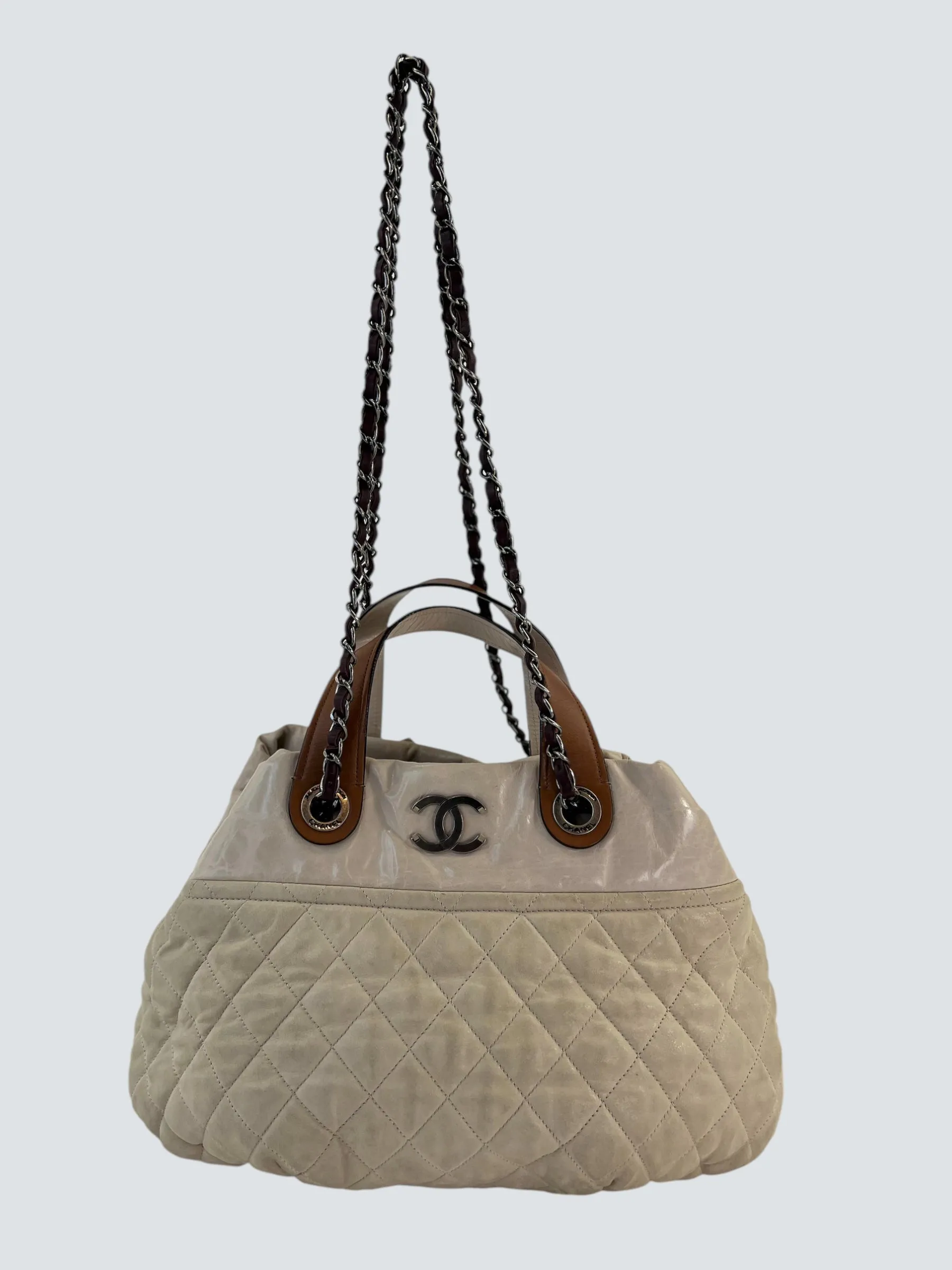 Chanel Beige Quilted Leather In The Mix Tote