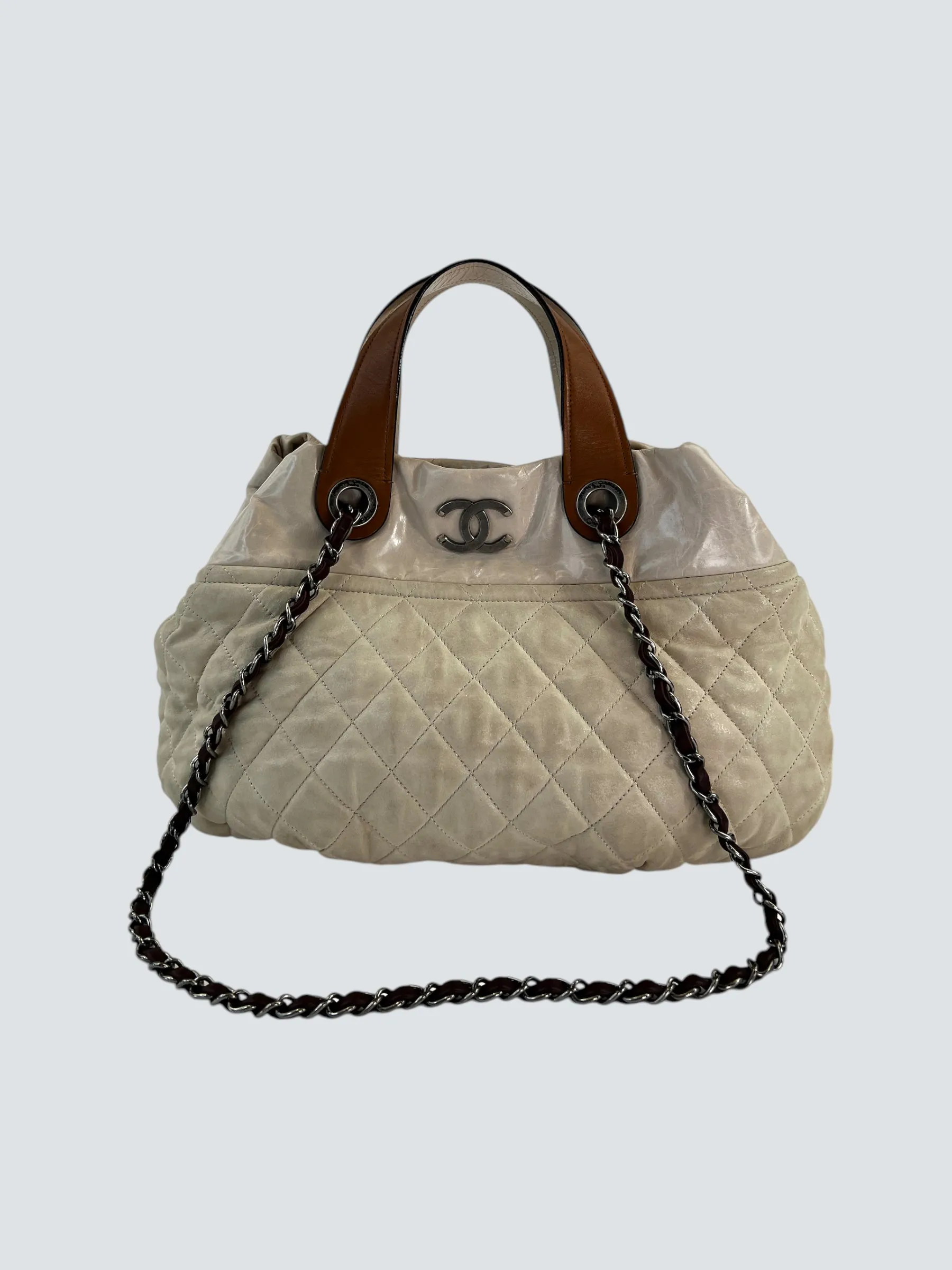 Chanel Beige Quilted Leather In The Mix Tote