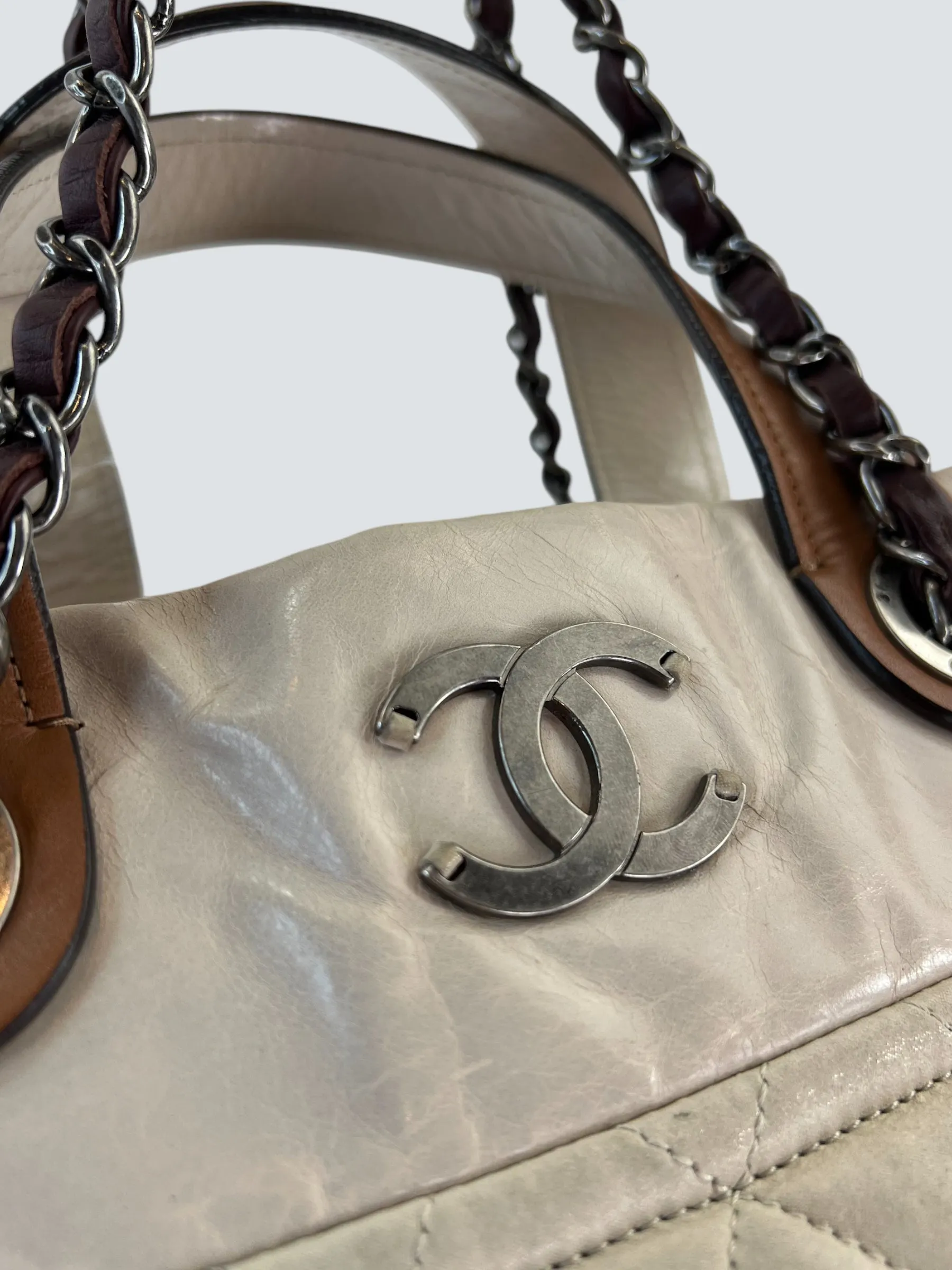 Chanel Beige Quilted Leather In The Mix Tote