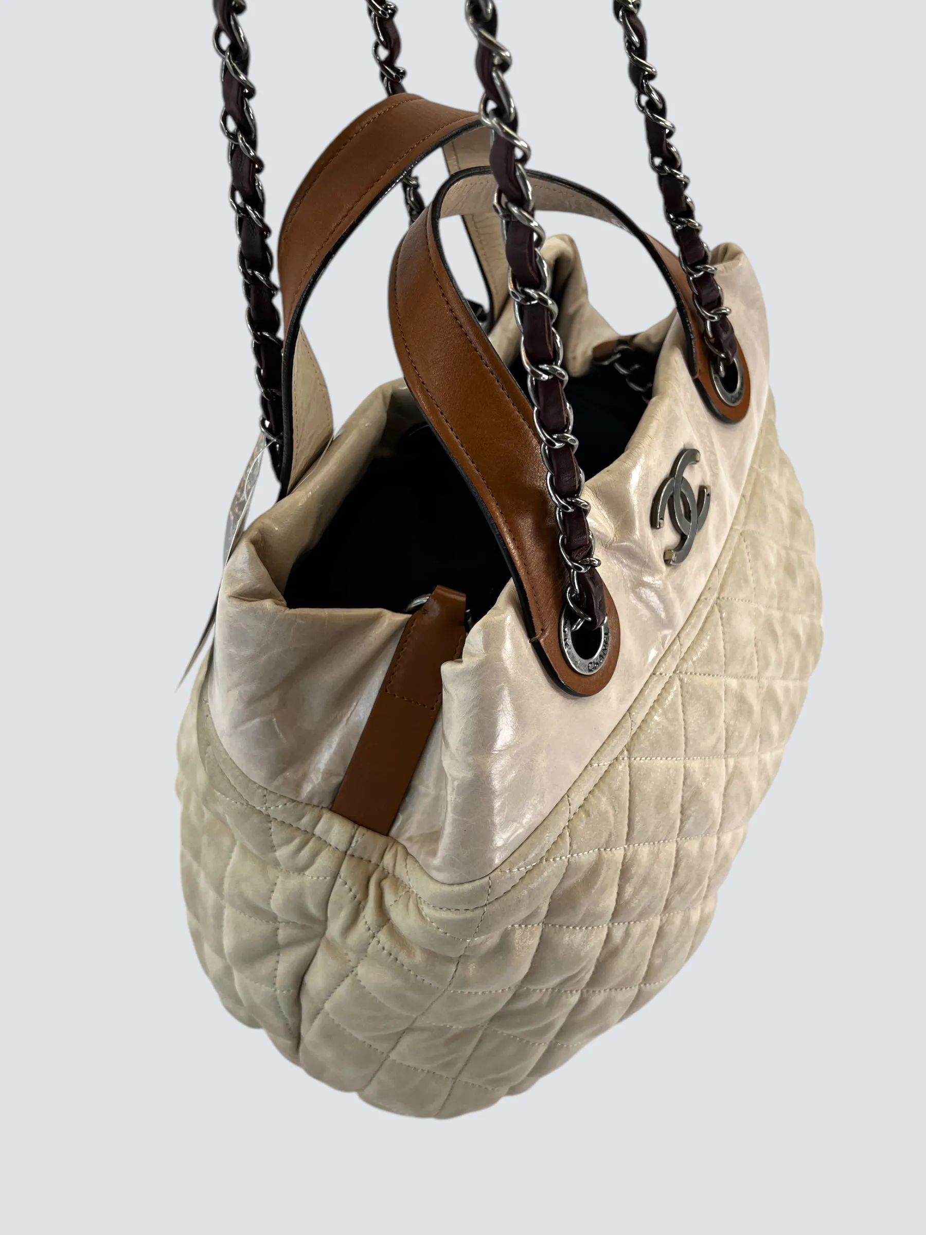 Chanel Beige Quilted Leather In The Mix Tote