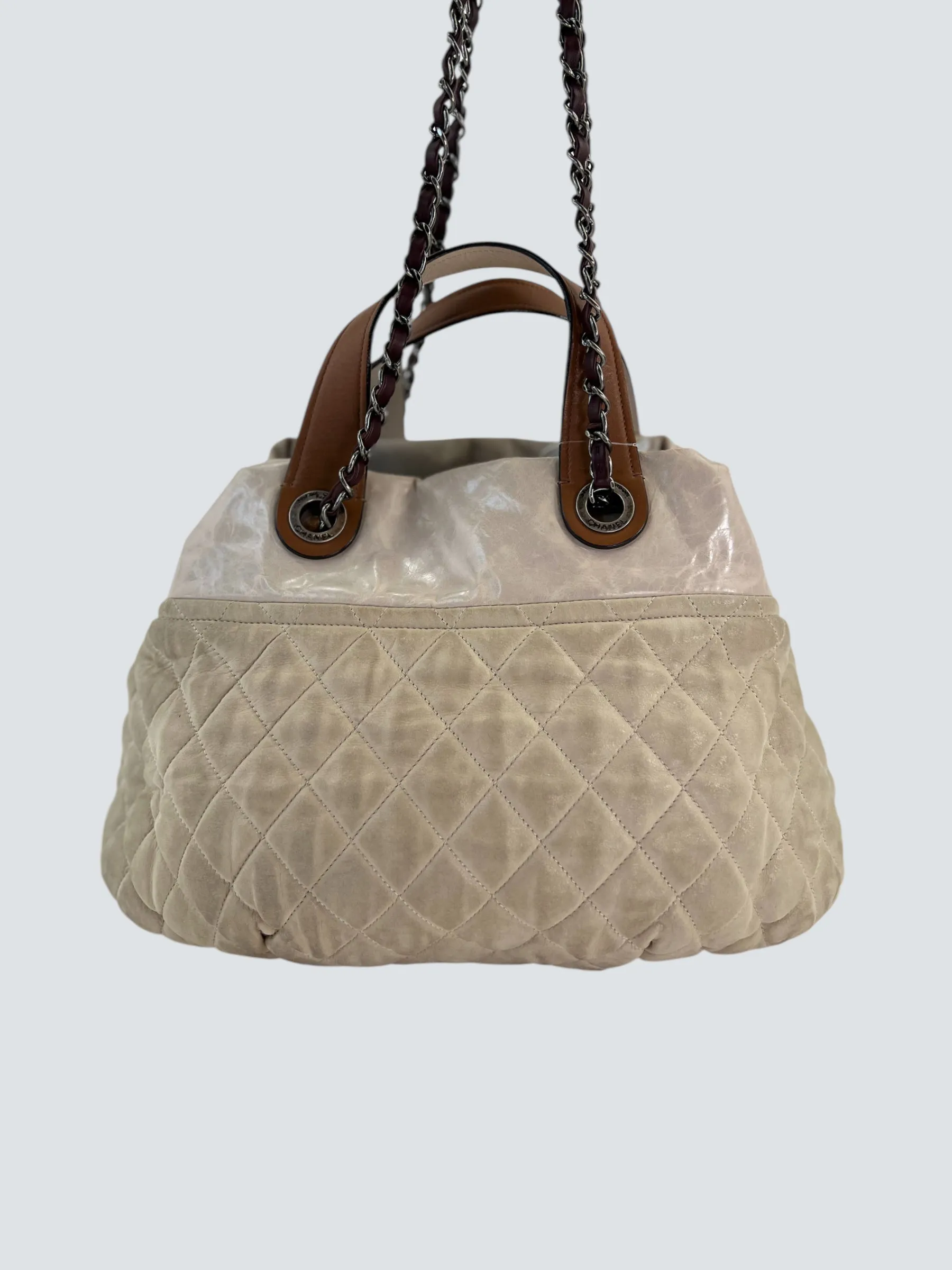 Chanel Beige Quilted Leather In The Mix Tote