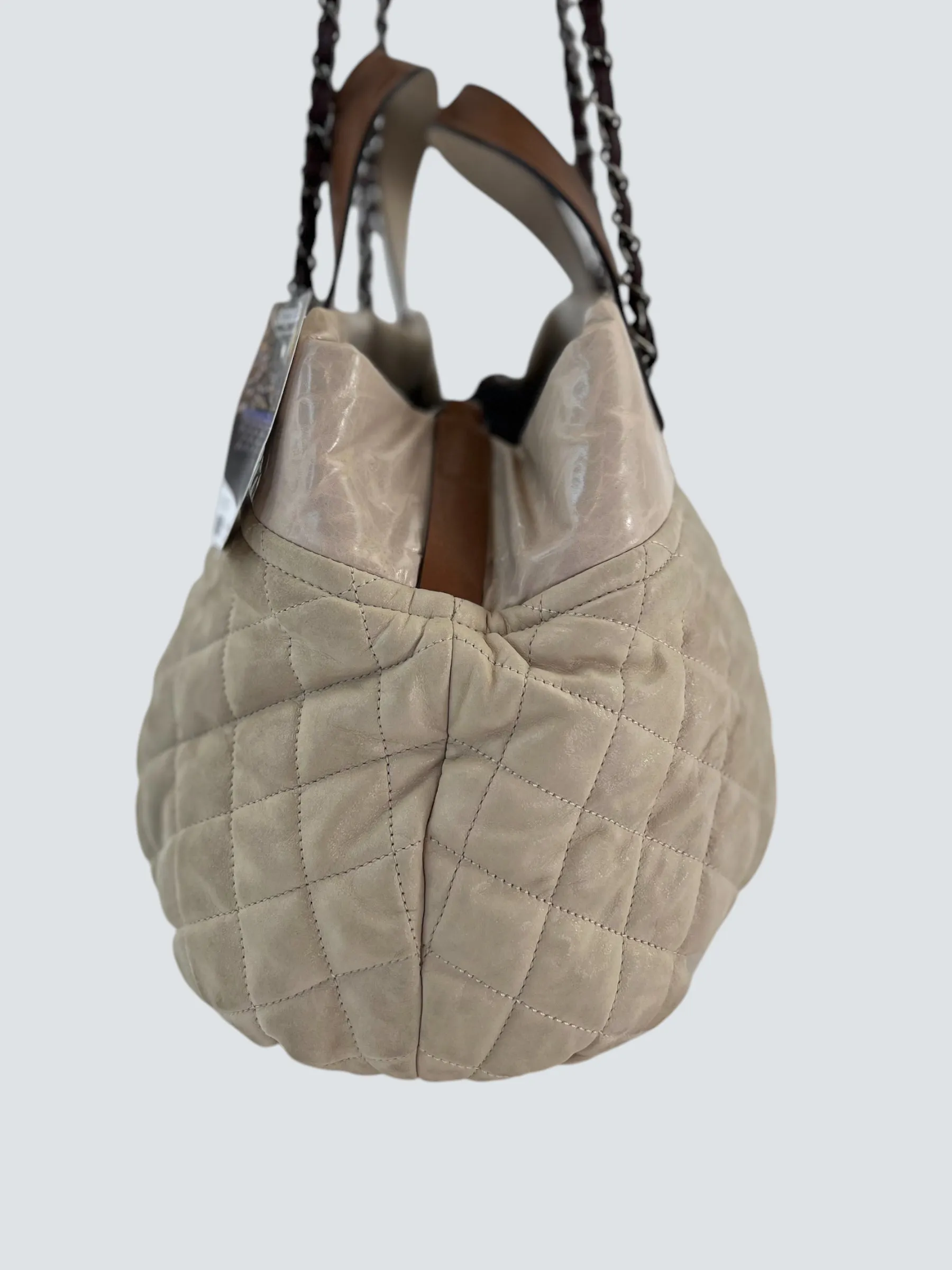 Chanel Beige Quilted Leather In The Mix Tote