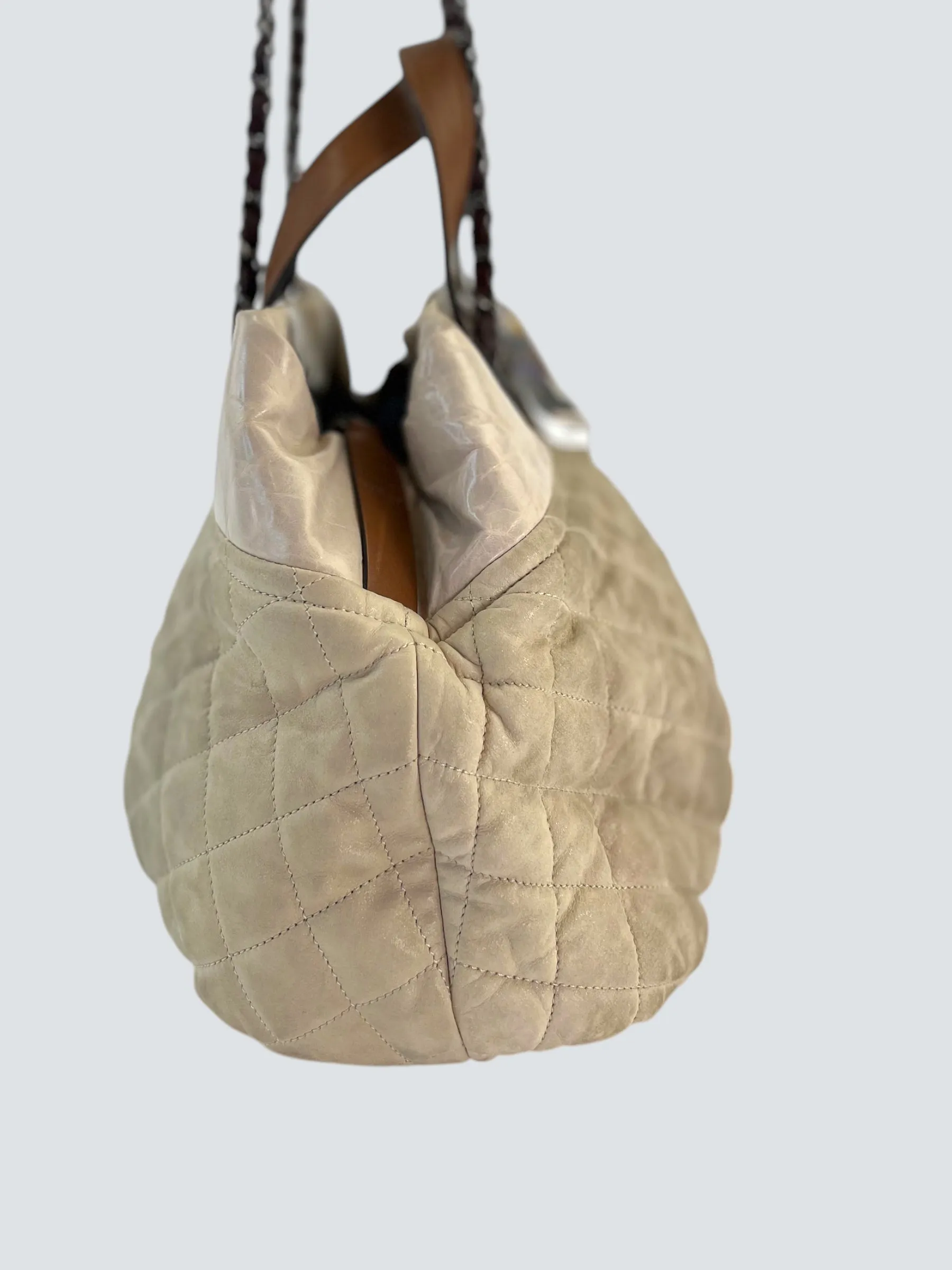 Chanel Beige Quilted Leather In The Mix Tote