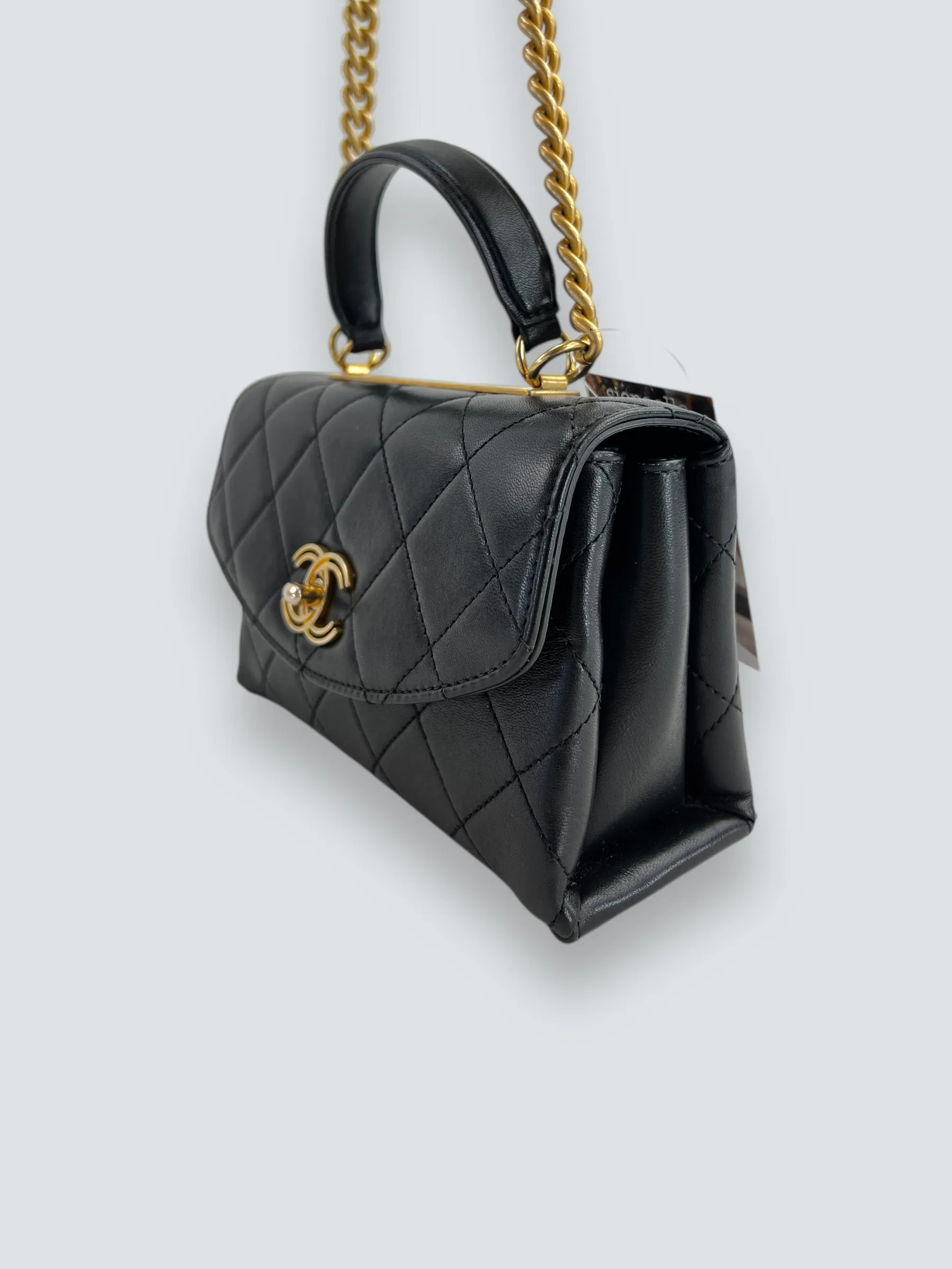 Chanel Black Quilted Lambskin Leather "Trendy" Top Handle Shoulder Bag
